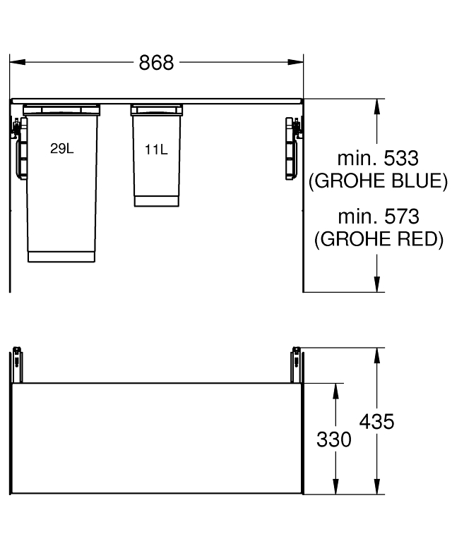 Miniatuur 5: GROHE Blue Afvalscheidingssysteem 90 cm - 11 l / 29 l