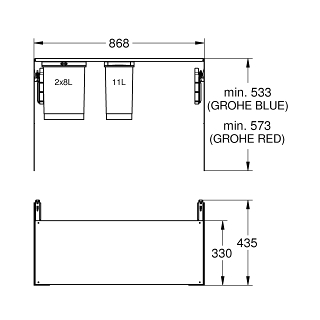 GROHE Blue Mülltrennsystem 90 cm - 8 l / 8 l / 11 l