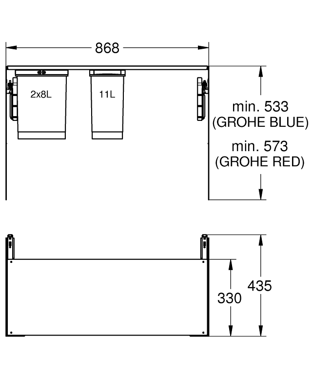 Thumbnail 5: GROHE Blue Mülltrennsystem 90 cm - 8 l / 8 l / 11 l