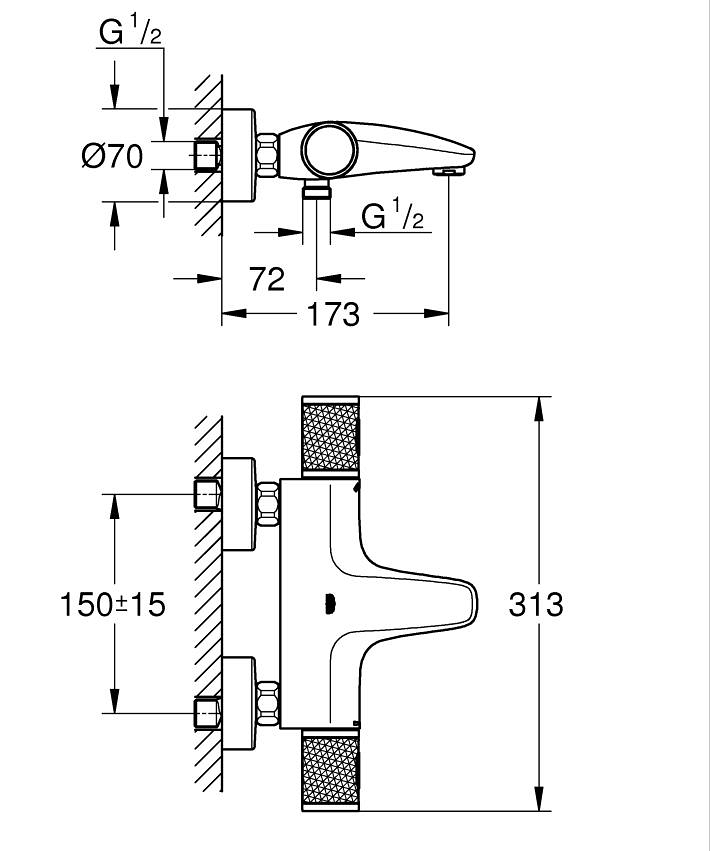 Thermostat-Wannenbatterie, 1/2