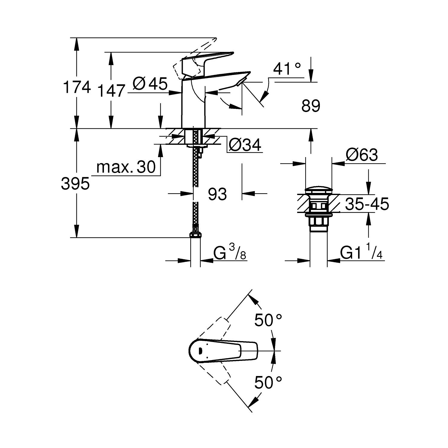 Start Edge – Waschtischarmatur in Größe S, mit Push-open Ablaufgarnitur – wasserparend – Chrom 5