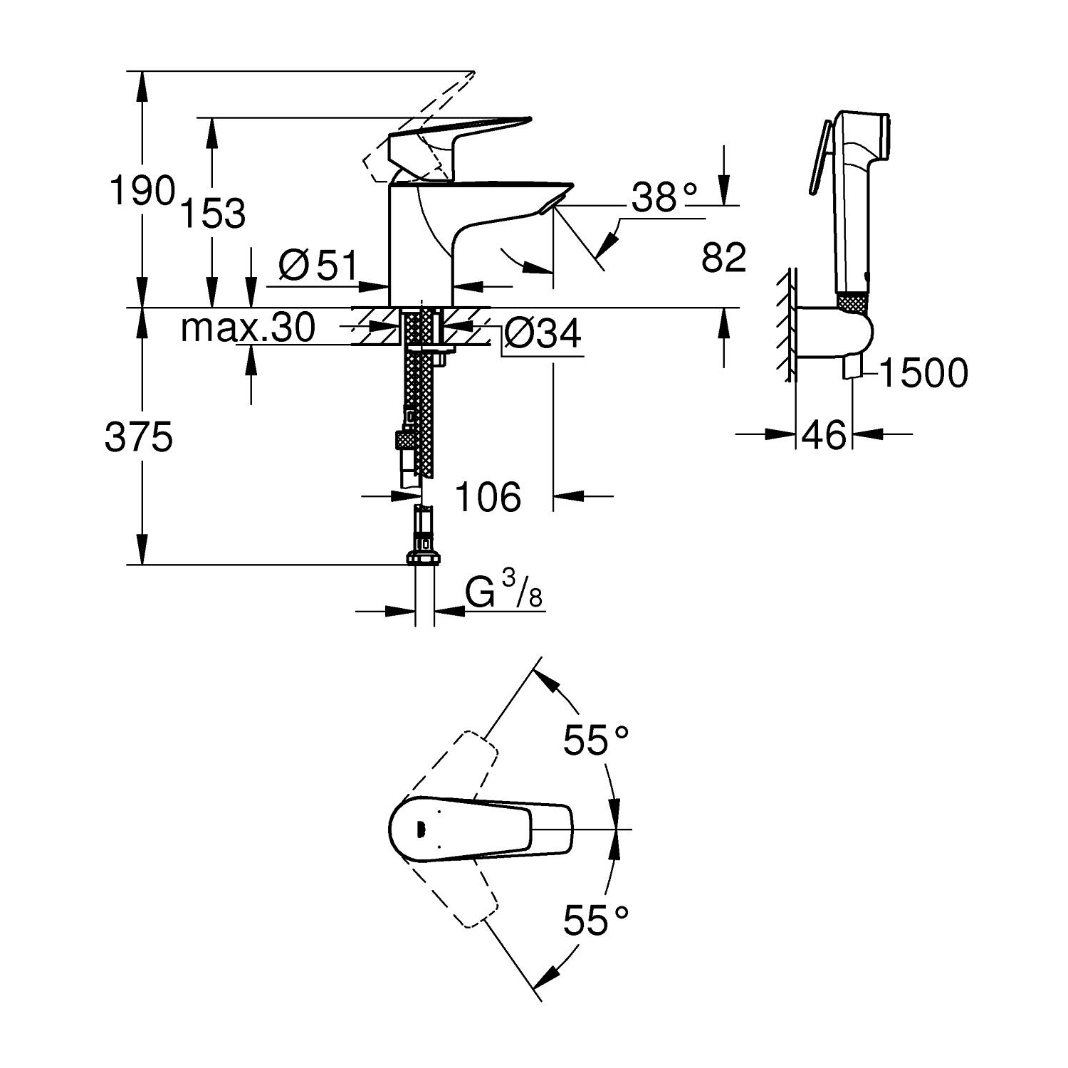 Start Edge - tvättställsblandare i S-Size & trigger-handdusch - Krom 2