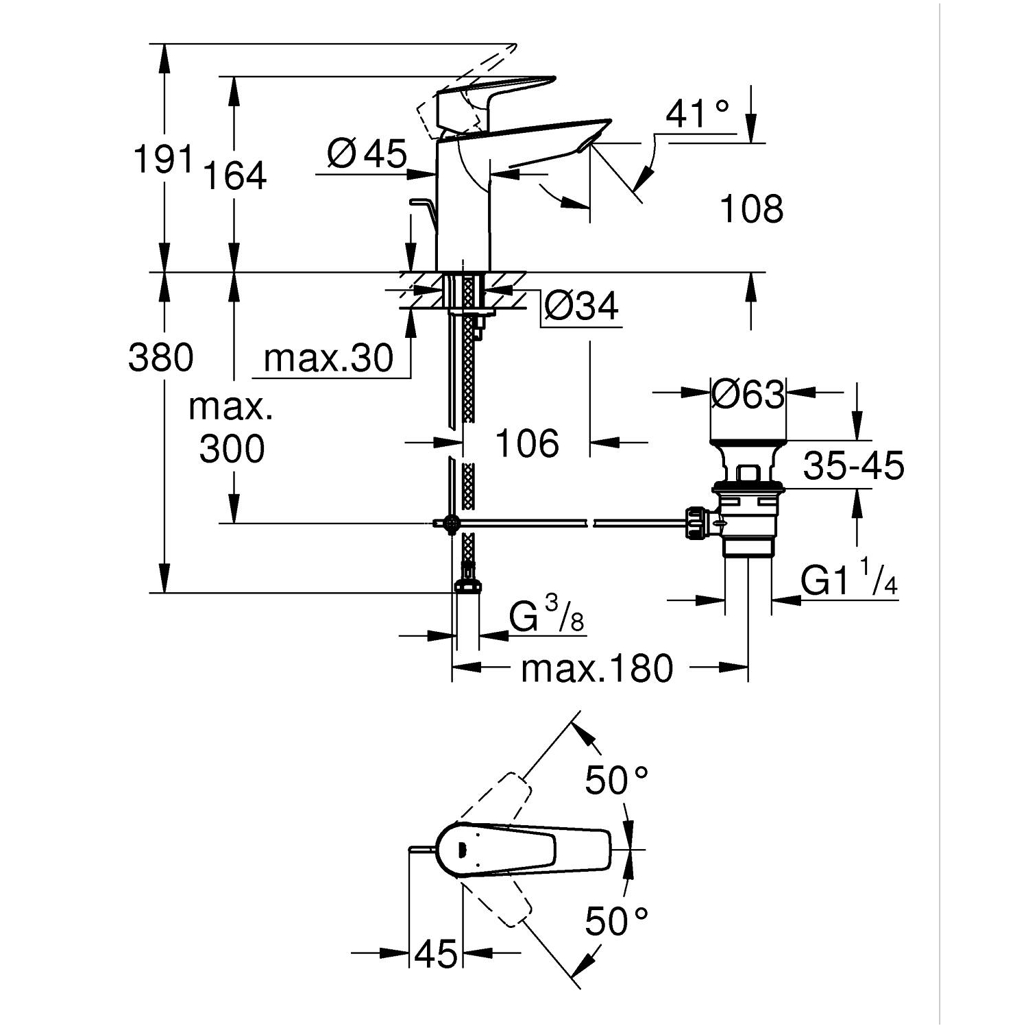 Start Edge - Robinet de lavabo taille M avec tirette et vidage - Chromé 5