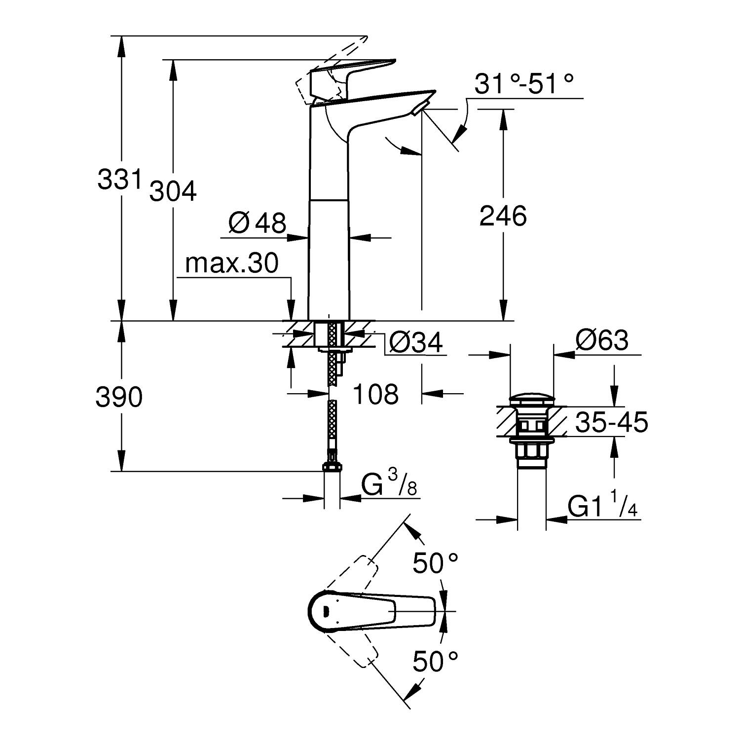 Start Edge Miscelatore monocomando<br />per lavabo<br />Taglia XL 5