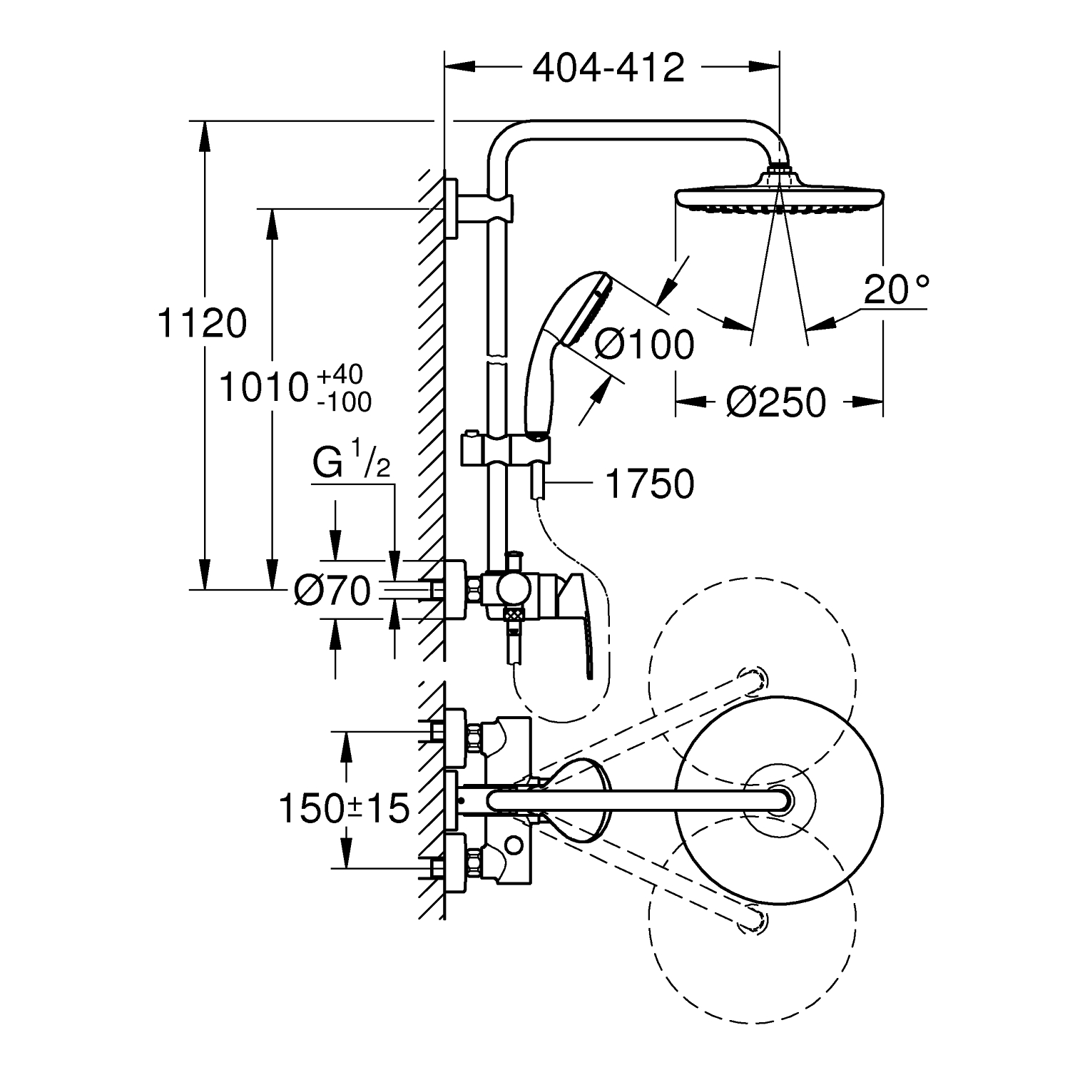 Vitalio Start System 250 Shower system with single lever for wall mounting 4