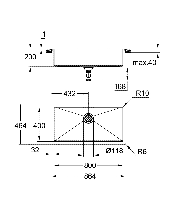 K700 Paslanmaz çelik eviye ölçü ve teknik çizim
