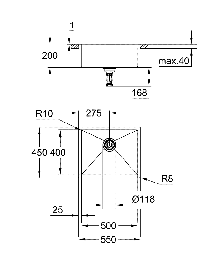 K700 Paslanmaz çelik eviye ölçü ve teknik çizim