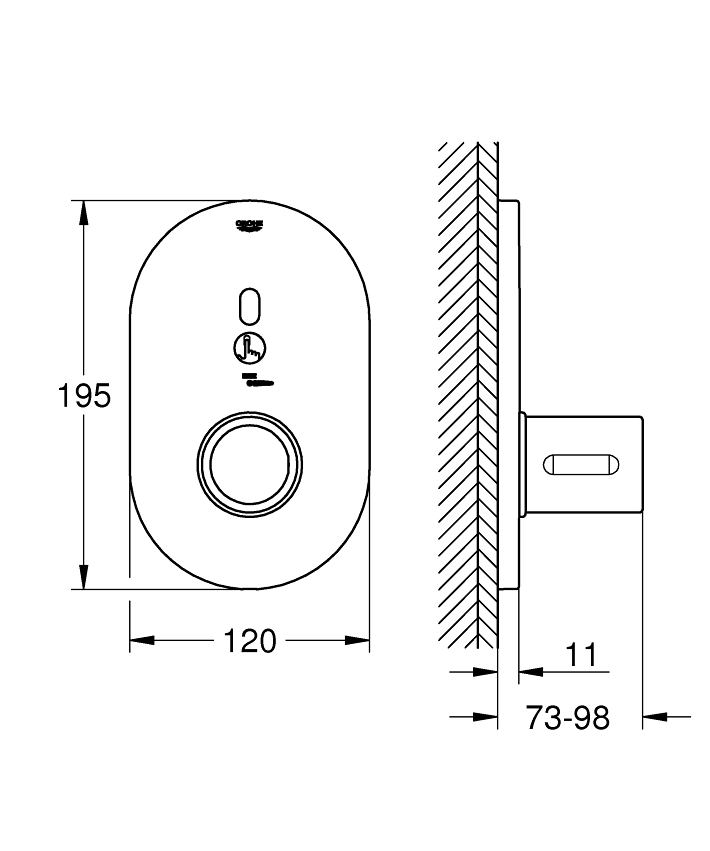 Eurosmart Cosmopolitan E Special Infra-red electronic for concealed shower thermostat ölçü ve teknik çizim