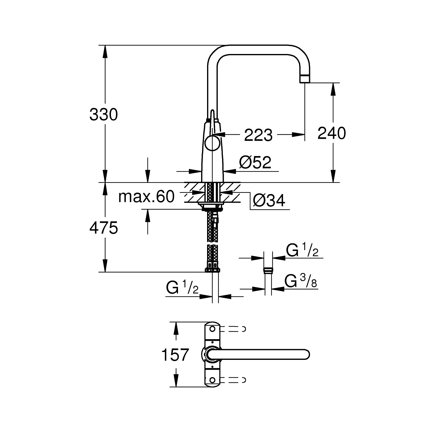 Ambi Cosmopolitan Two handle sink mixer 1/2" 3