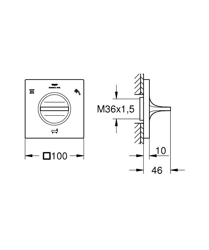 Allure 3-way diverter ölçü ve teknik çizim