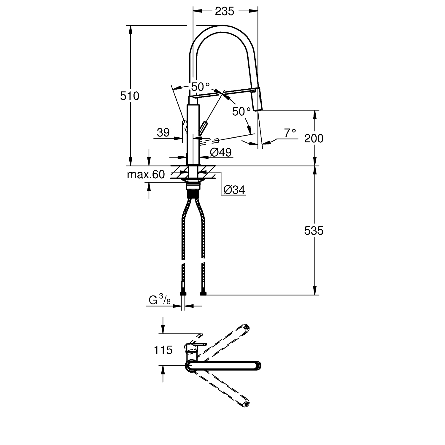 Feel - Robinet de cuisine bec professionnel - Chromé 3