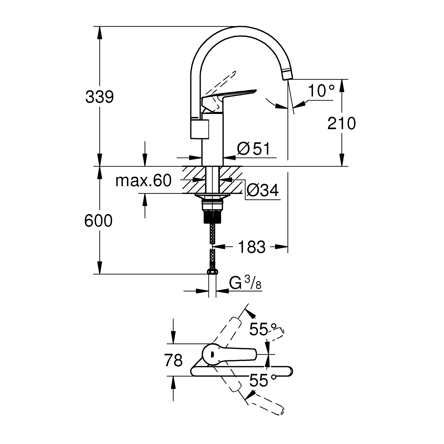 Start - Kitchen Tap C-Spout - Chrome 4