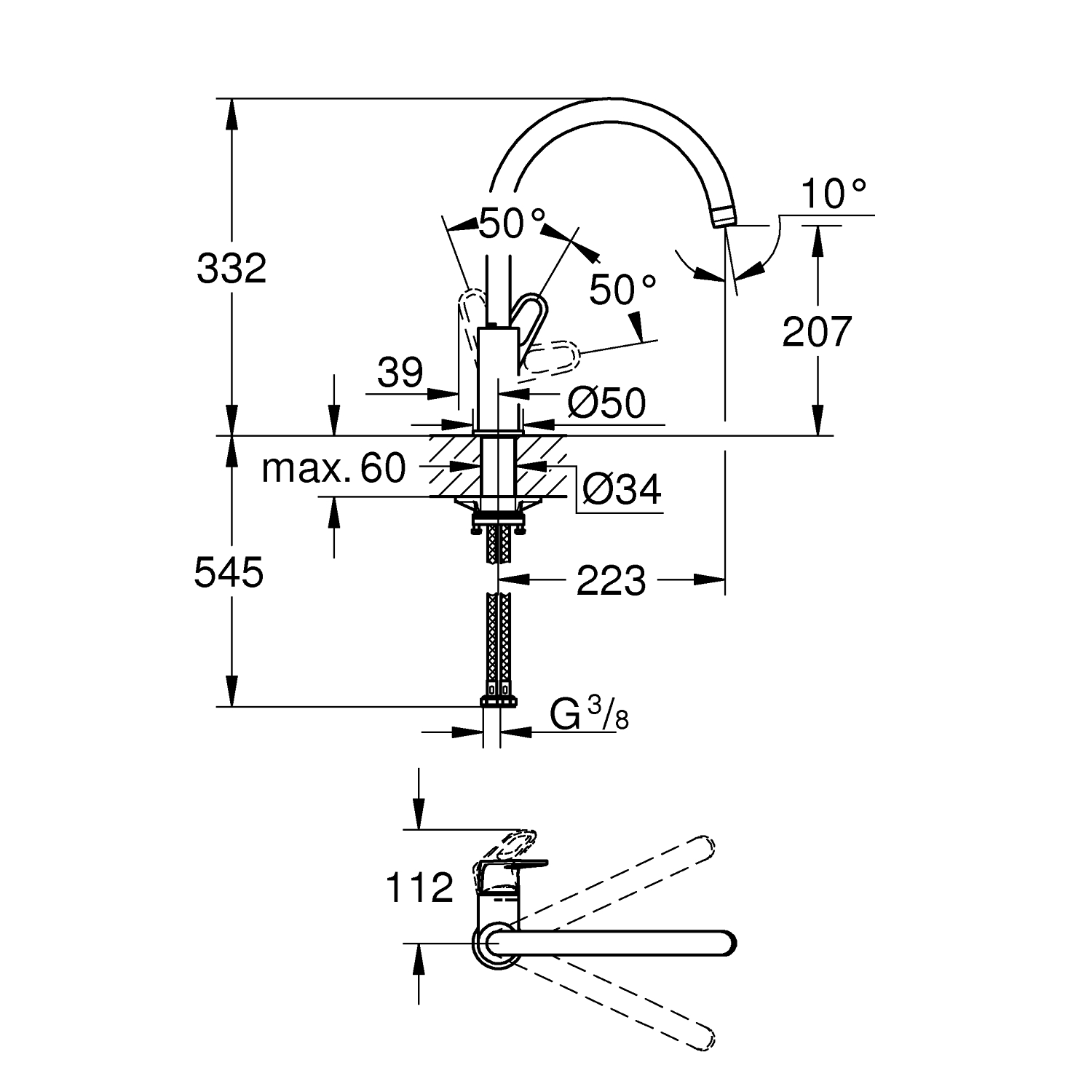 Start Flow - Kitchen Tap C-Spout  - Chrome 3