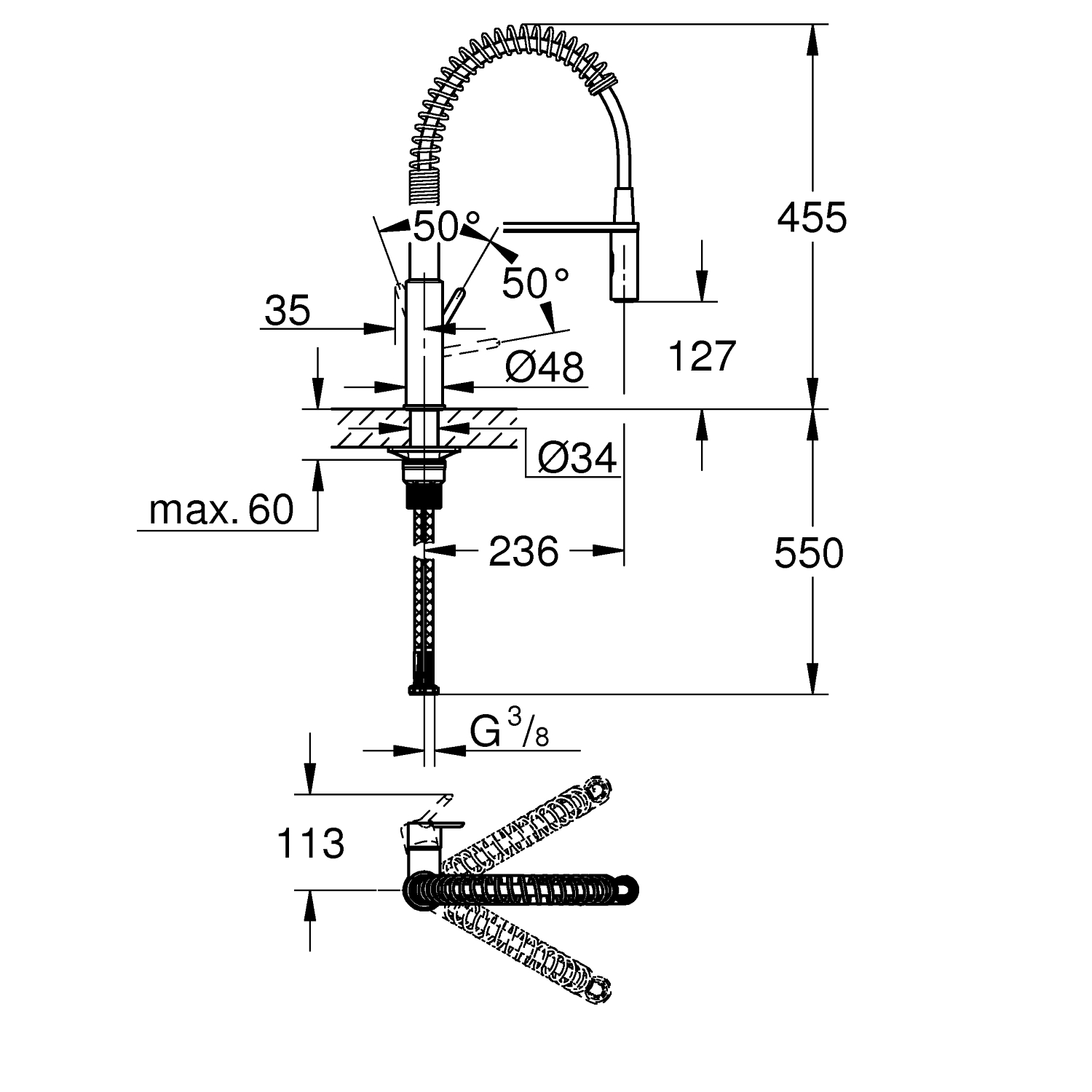 Get - Kitchen Tap C-Spout with Profi Spray - Chrome 2