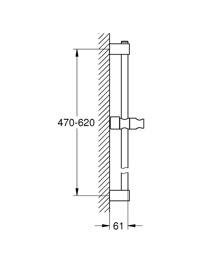 Tempesta Duş sürgüsü, 600 mm ölçü ve teknik çizim
