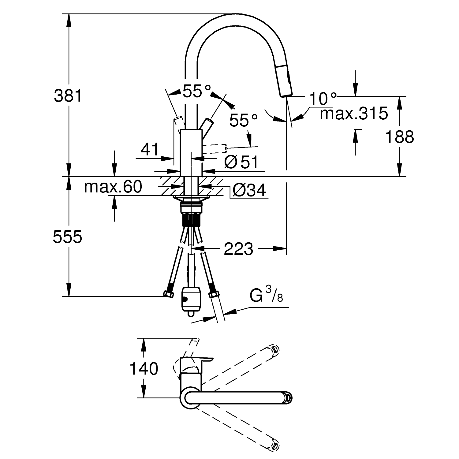 Feel - Kitchen Tap C-Spout with Dual Spray - Supersteel 3