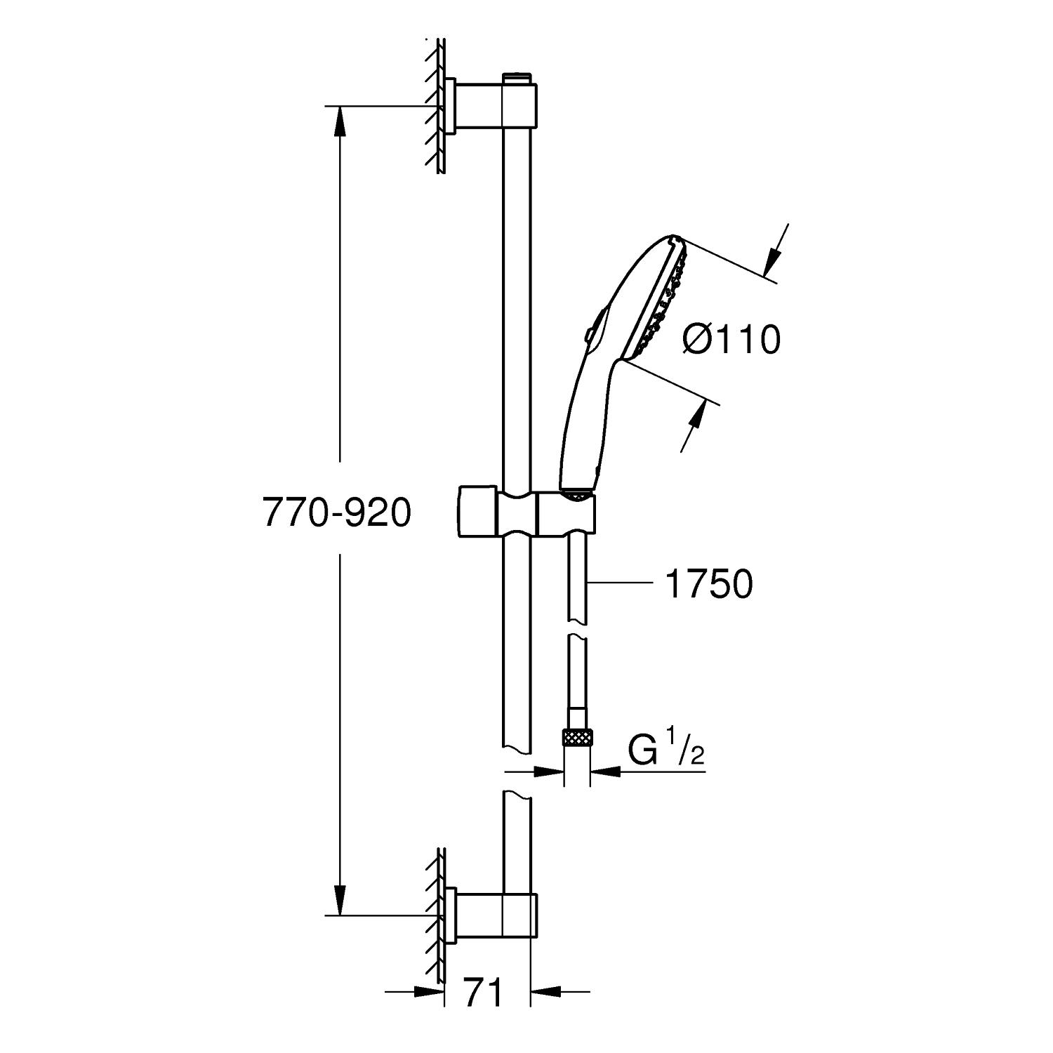 Vitalio Start 110 Shower rail set 3 sprays (Rain, Jet, Massage) 4