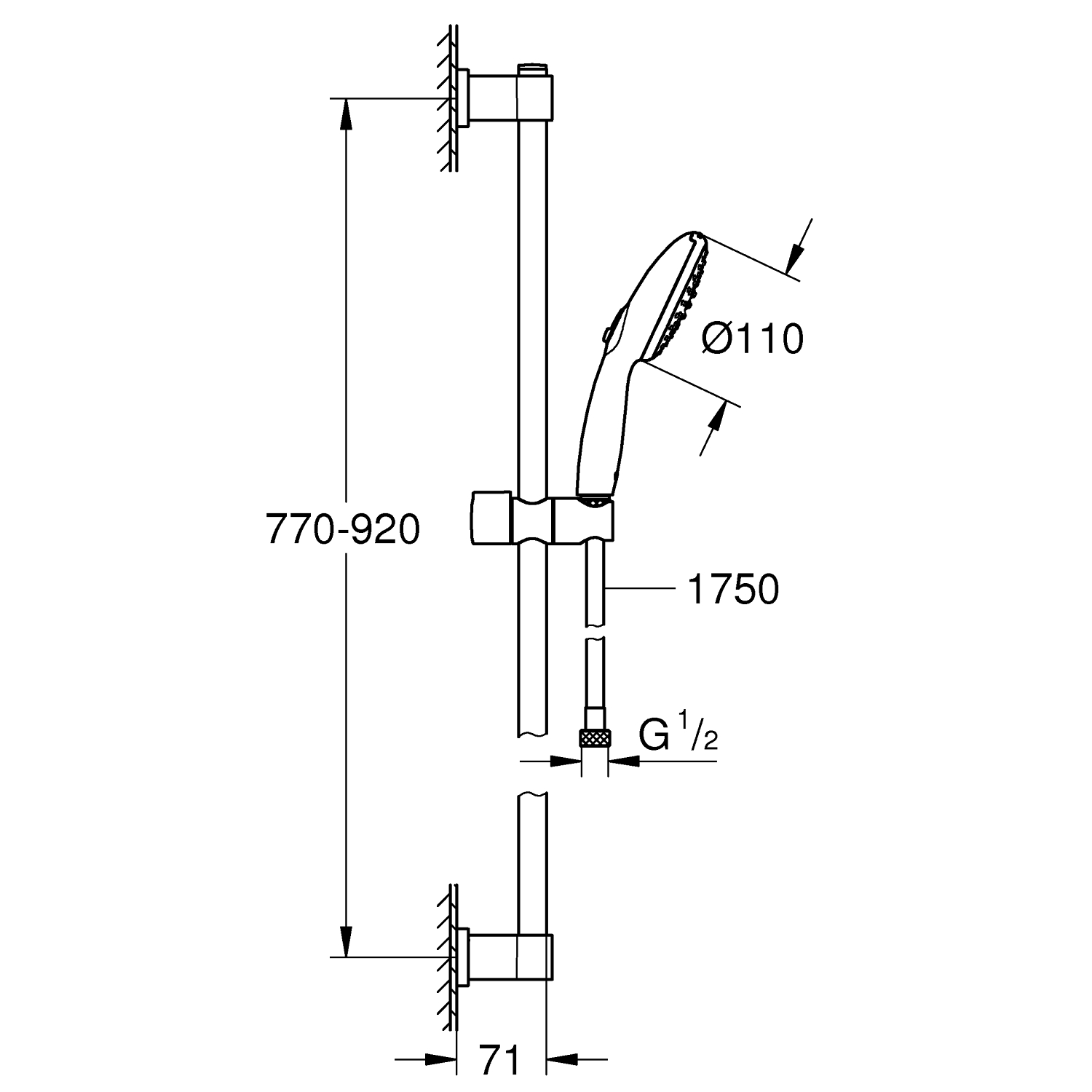 Vitalio Start 110 Shower rail set 2 sprays (Rain, Jet) 4