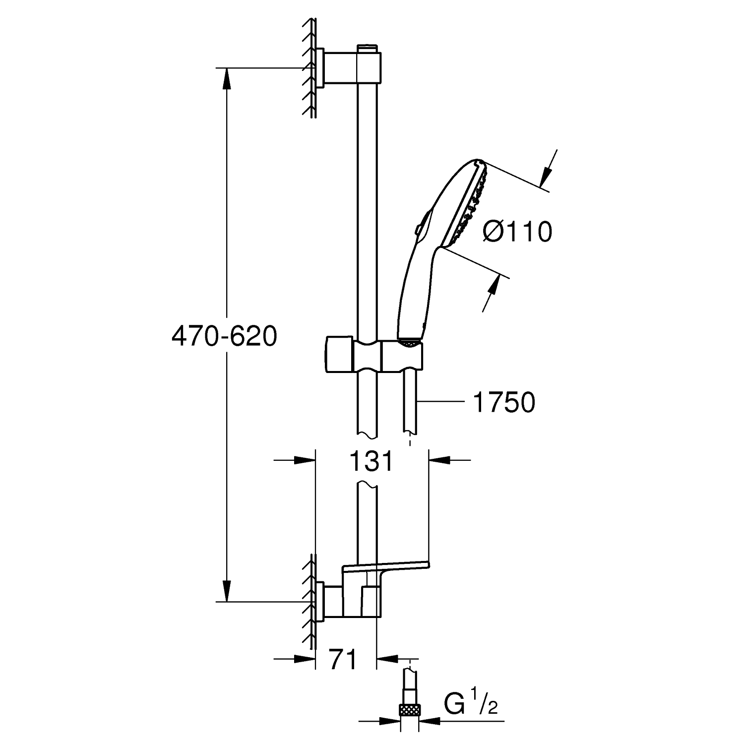 Vitalio Start 110 Shower rail set 2 sprays (Rain, Jet) 4