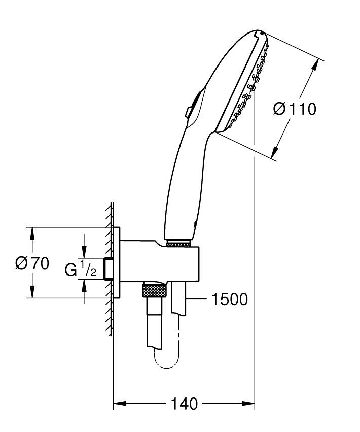 Tempesta 110 Wall holder set 2 sprays (Rain, Jet) ölçü ve teknik çizim