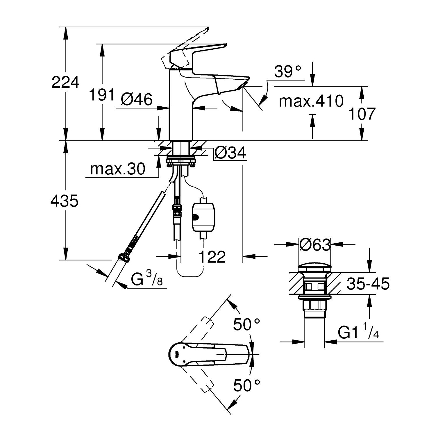 Start - Basin Tap M-Size with Pull-Out Moussr - Chrome 4