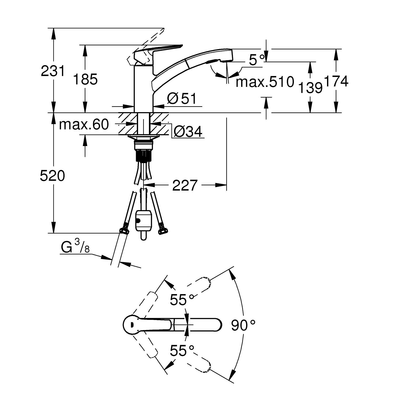 Start - Kitchen Tap Low Spout with Dual Spray - Supersteel 4