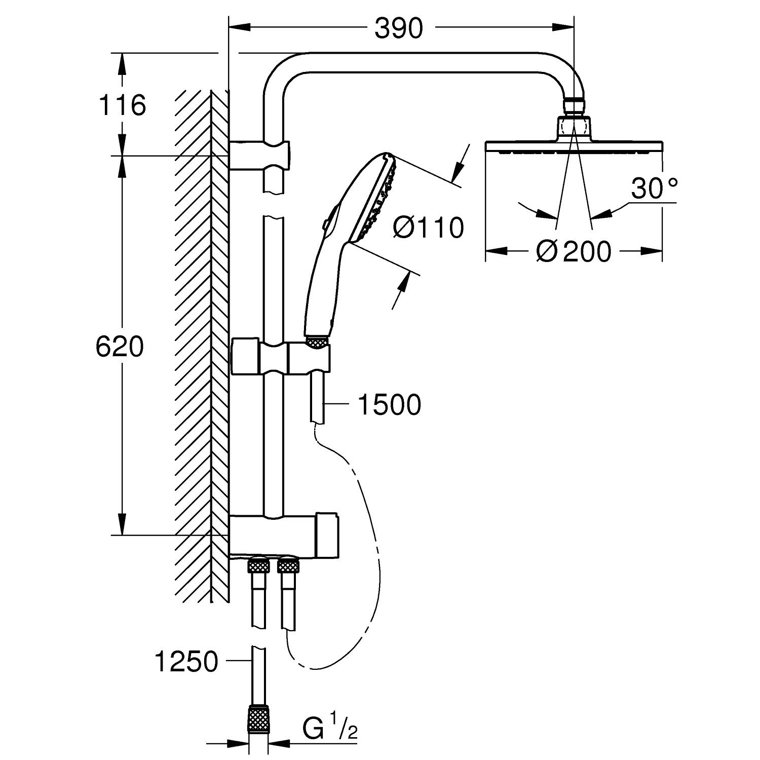 Vitalio System 200 Flex shower system with diverter for wall mounting 5