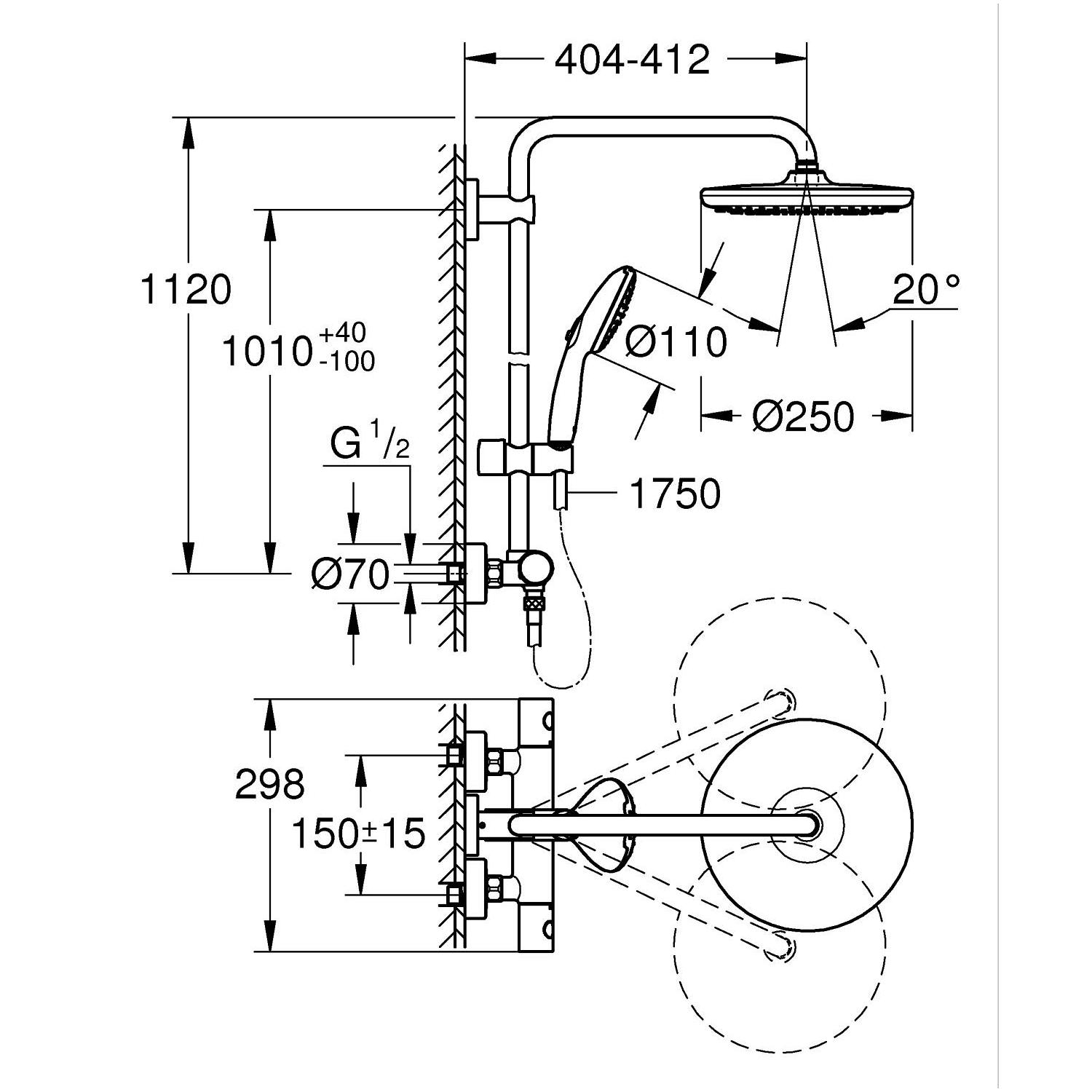 Vitalio Start System 250 Shower system with thermostat for wall mounting 5