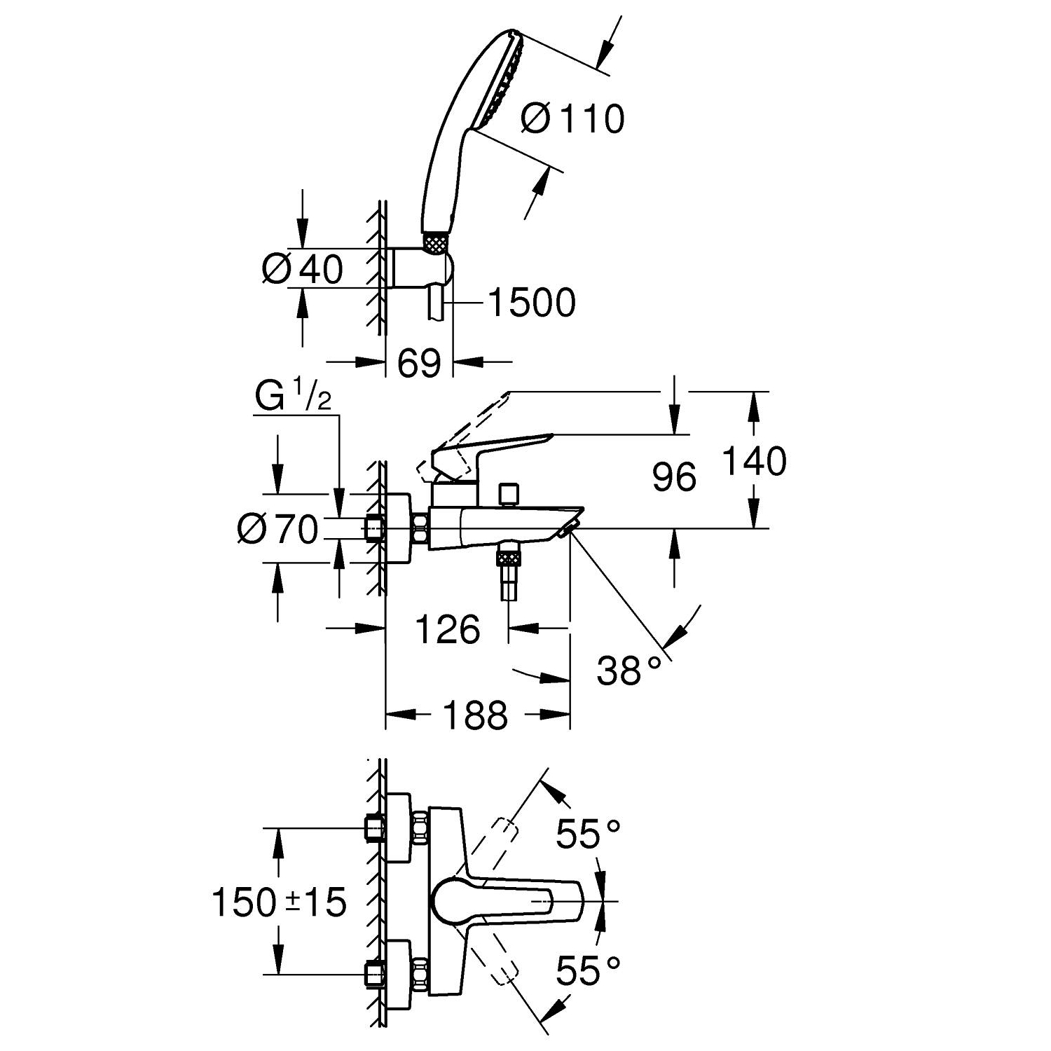 Start Single-lever bath/shower mixer 1/2" 3