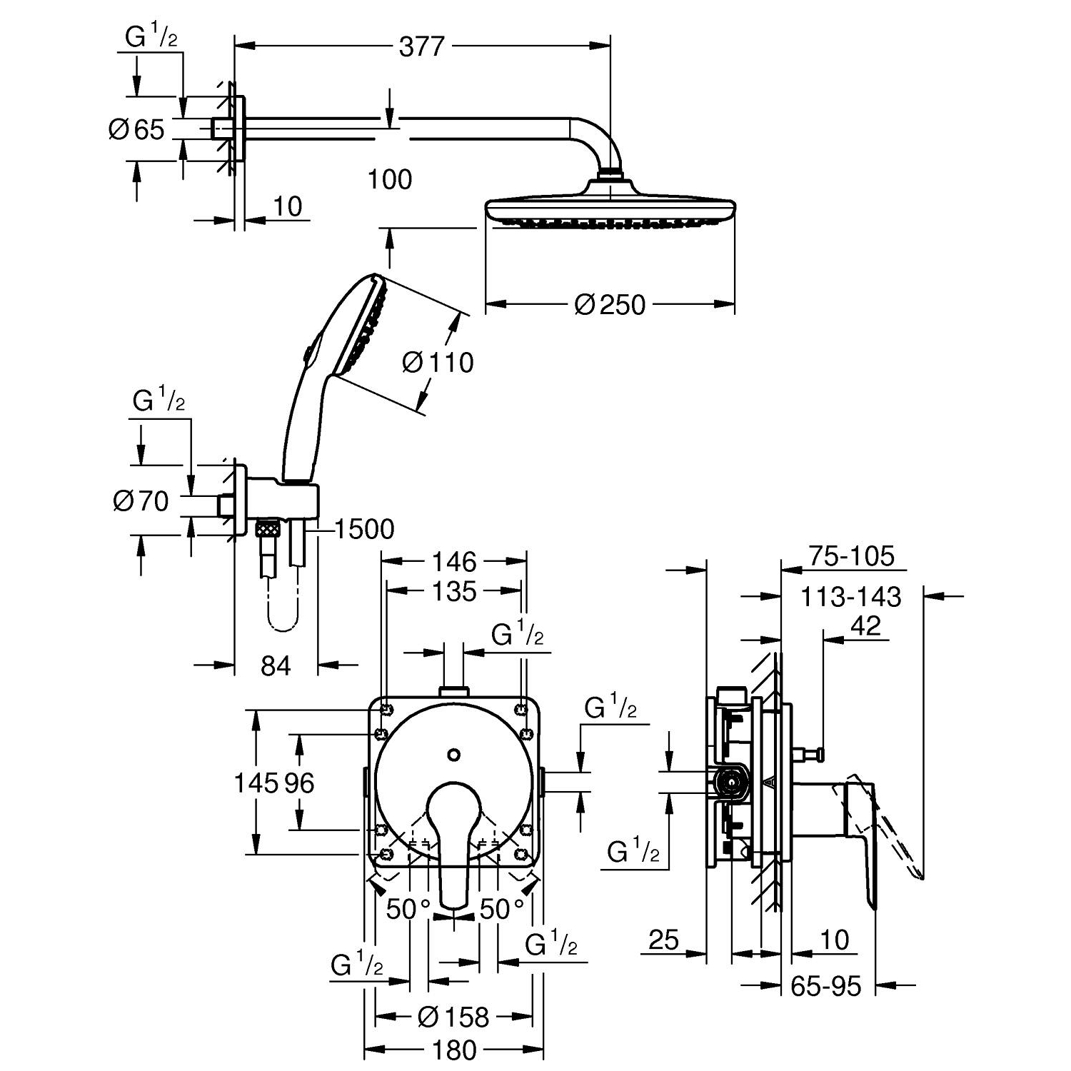 Start Duschsystem Unterputz mit Vitalio Start 250 4