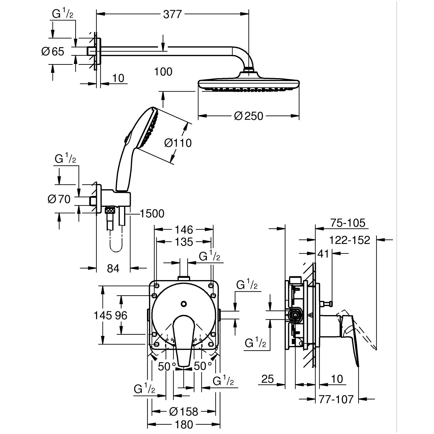 Start Edge Pack douche encastrée avec Vitalio Start 250 4