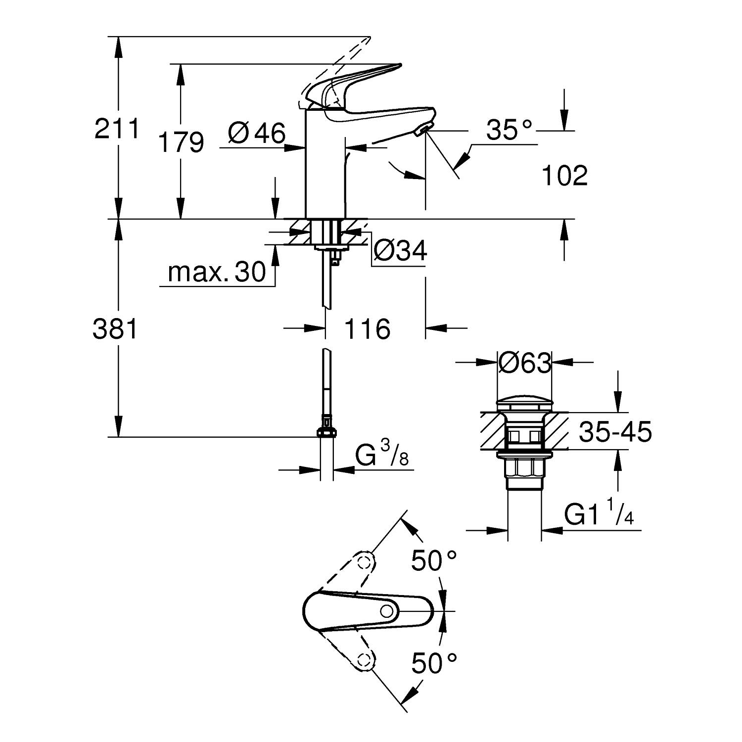 Swift Einhand-Waschtischbatterie, 1/2"<br />M-Size 4