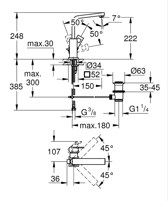 Eurocube Einhand-Waschtischbatterie, 1/2