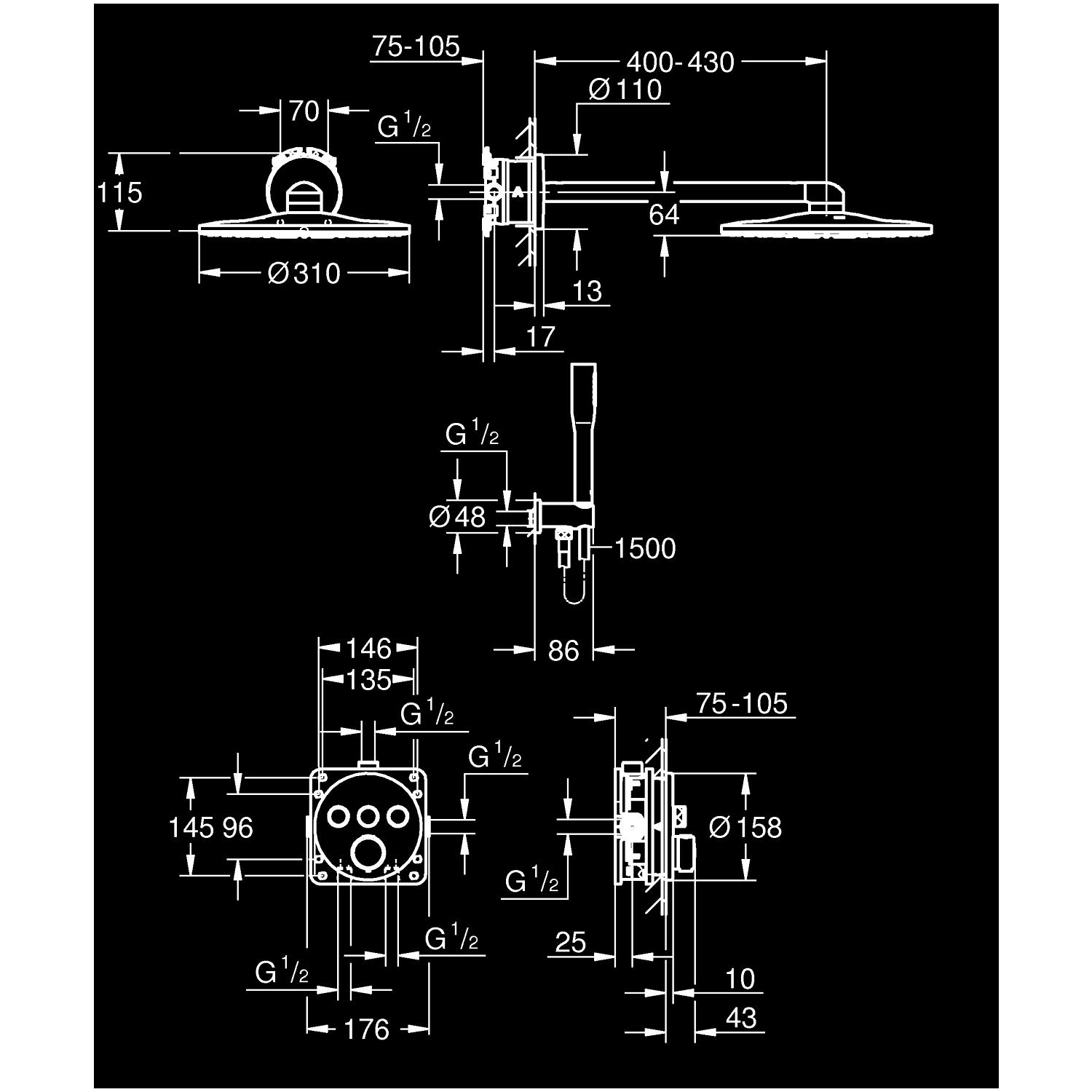 Precision SmartControl Podomítkový sprchový systém s Vitalio SmartActive 310 4