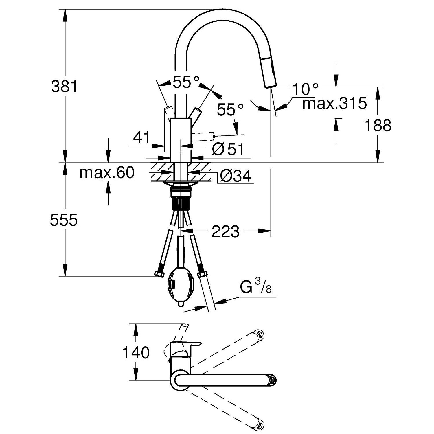 Feel - Kitchen Tap C-Spout with Dual Spray - Chrome 2