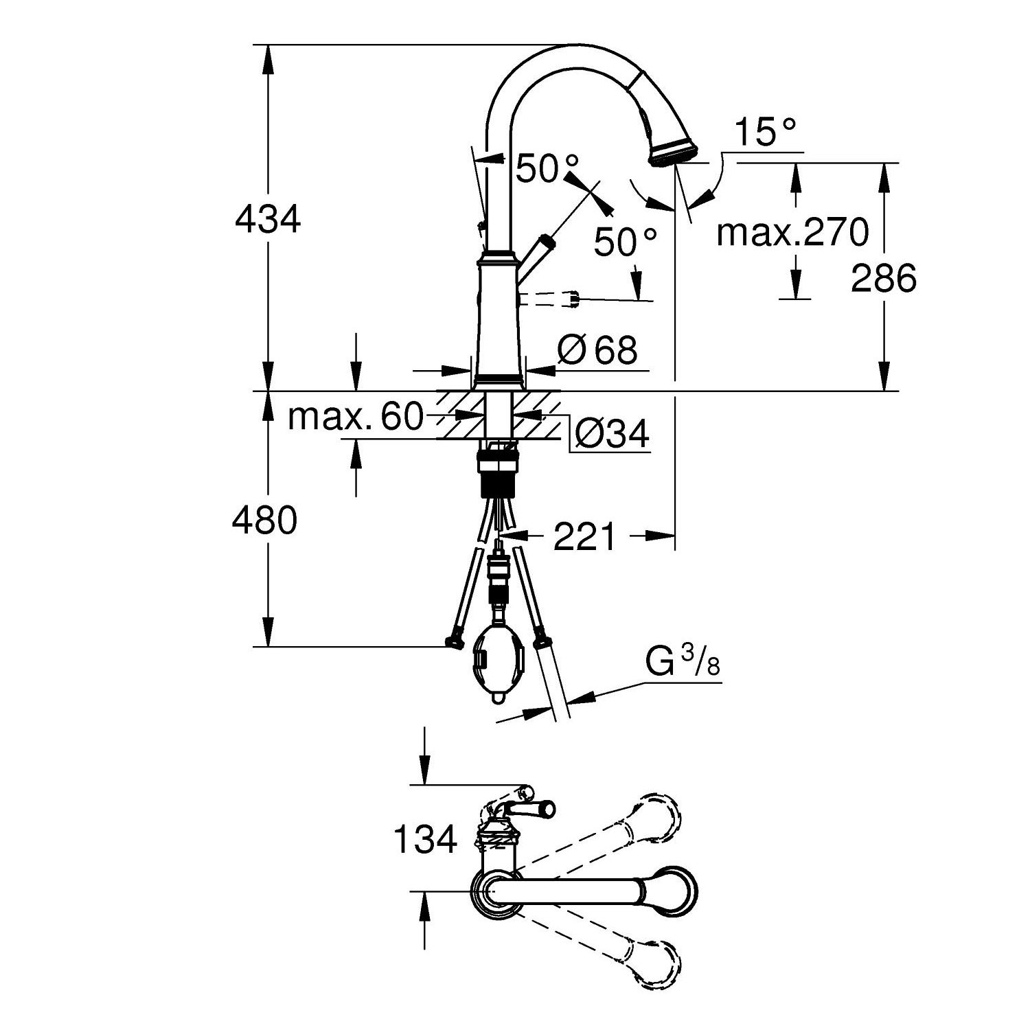 Gloucester - Kitchen Tap C-Spout with Dual Spray - Supersteel 3