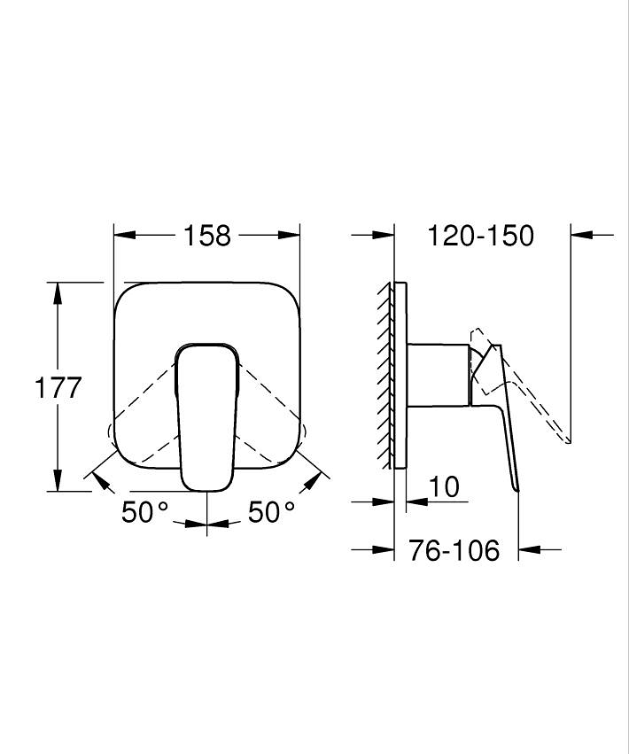 GROHE Cubeo Ankastre duş bataryası ölçü ve teknik çizim