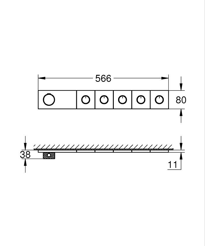 Grohtherm Aqua Tiles Thermostat for concealed installation with 5 valves ölçü ve teknik çizim