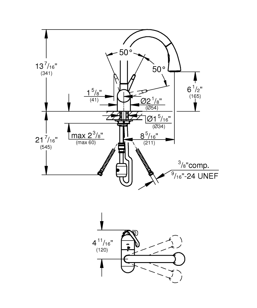 Grohe 33755SD1 LadyLux Cafe SingleHandle Kitchen Faucet RealSteel