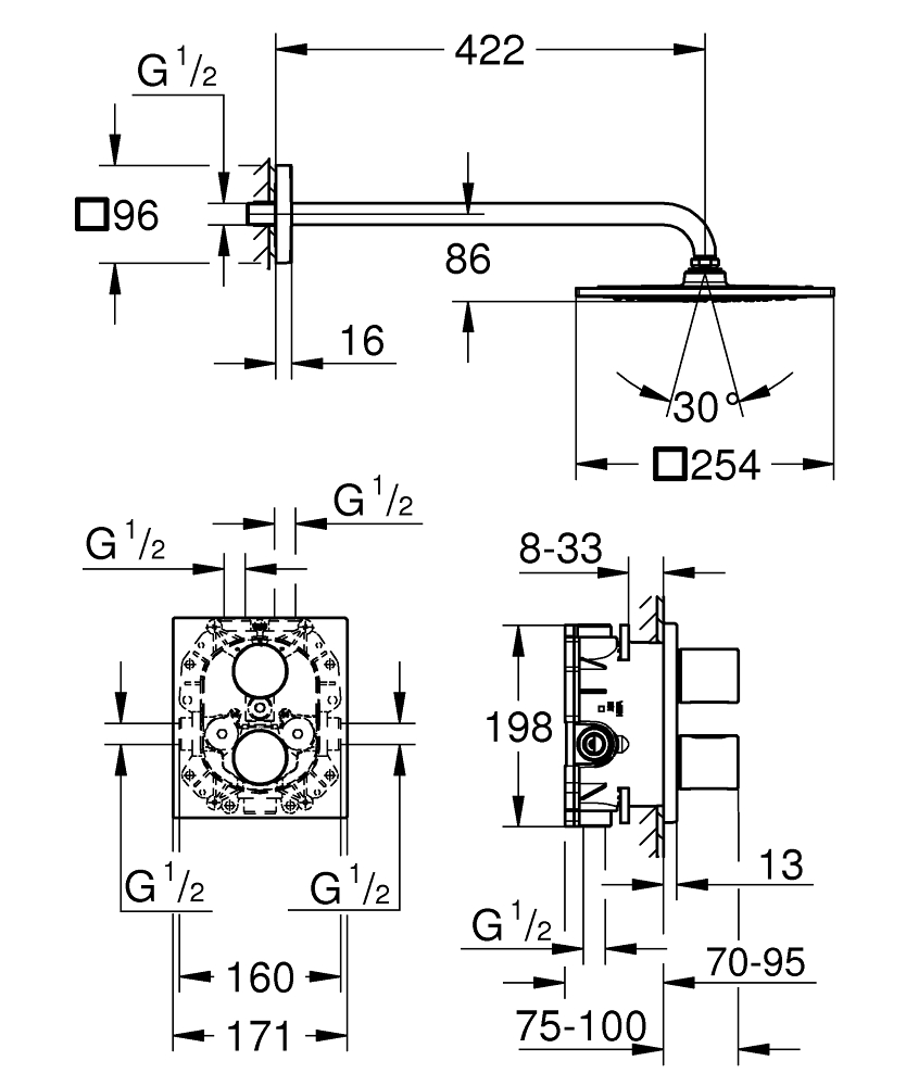 ЧертежGrohe Grohtherm 3000 Cosmopolitan (19467000)