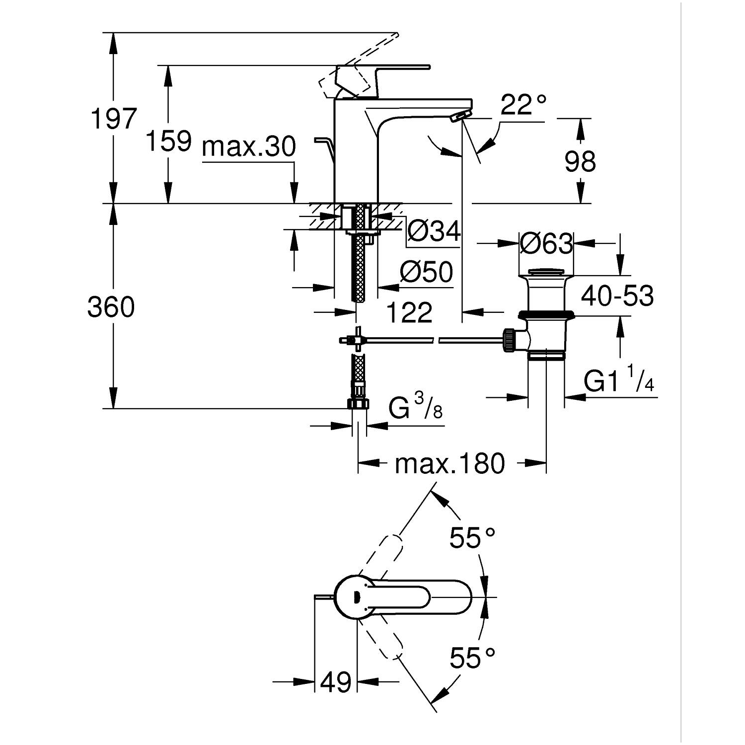 Get - Robinet de lavabo taille M avec tirette et vidage - Chromé 3