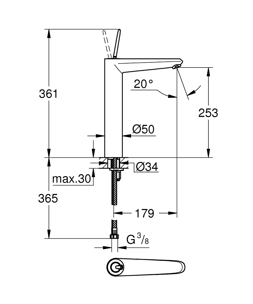 ЧертежGrohe Eurodisc Joy (23427LS0)