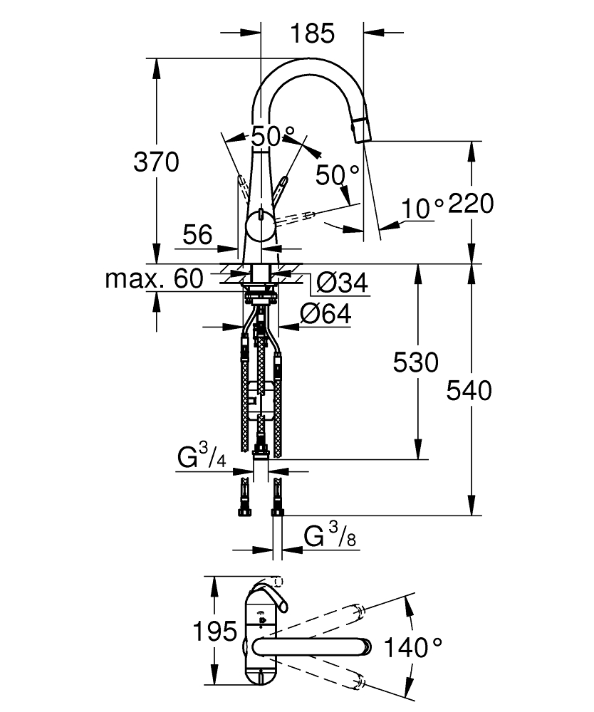 ЧертежGrohe Zedra (32553SD0)