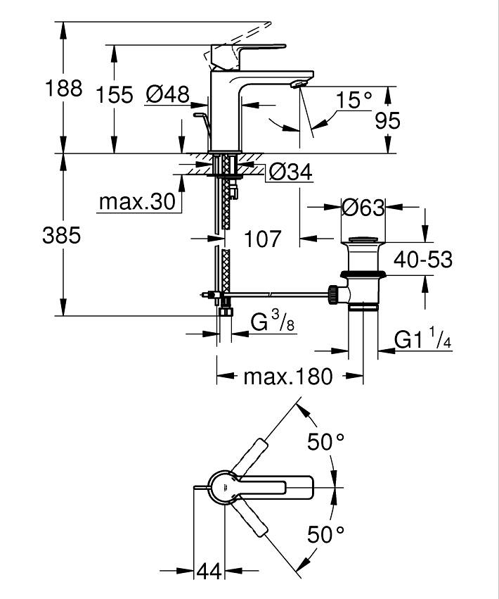 Lineare Einhand-Waschtischbatterie, 1/2