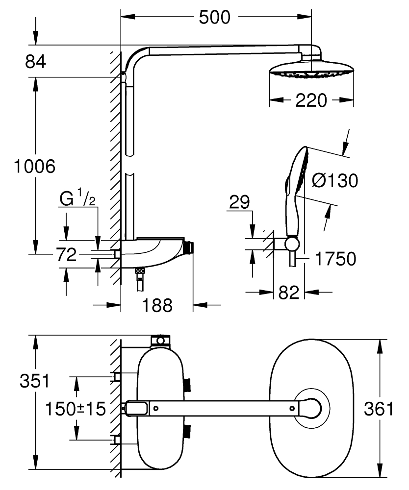 ЧертежGrohe Rainshower SmartControl 360 DUO (26250000)