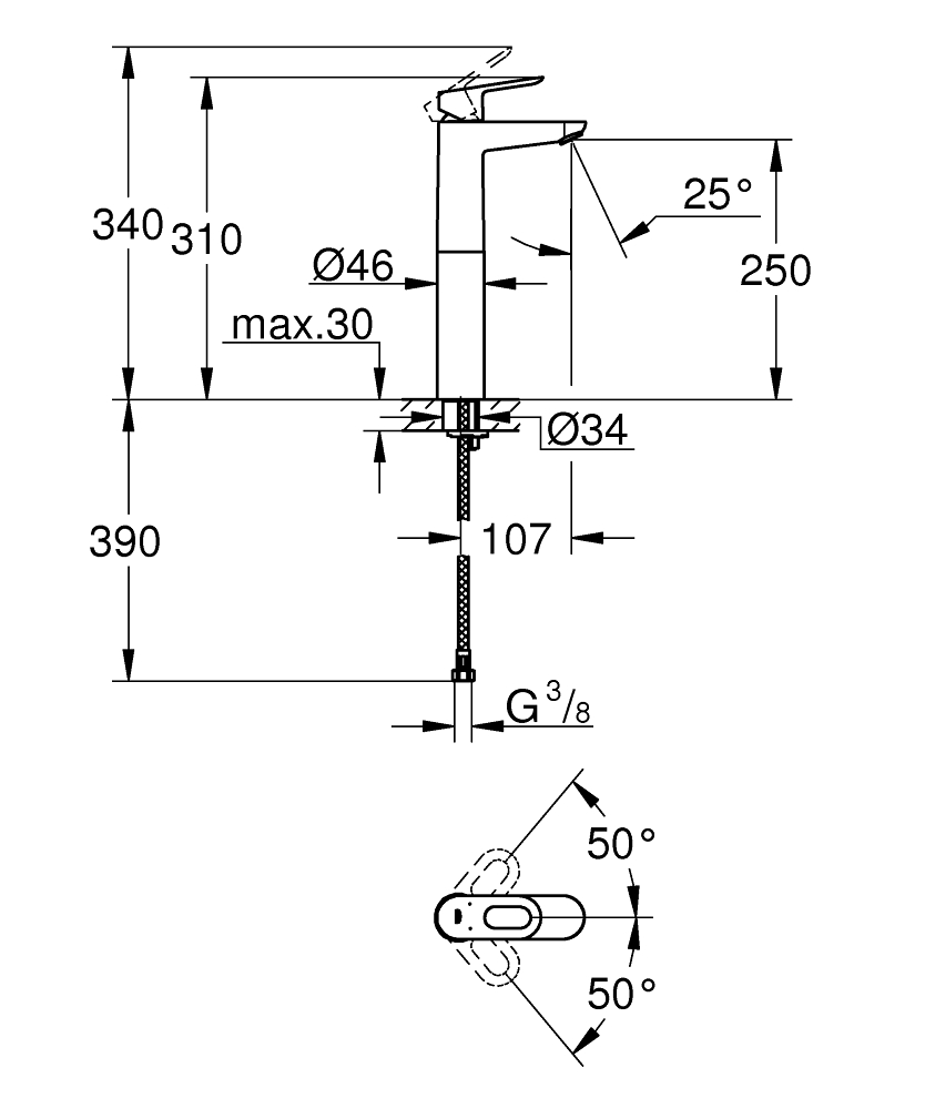 ЧертежGrohe Bau Loop (23335000)