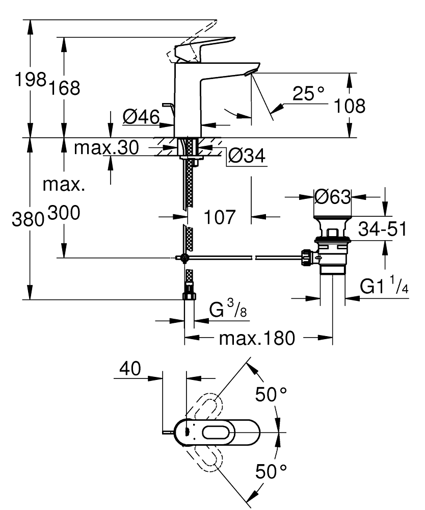 ЧертежGrohe Bau Loop (23335000)