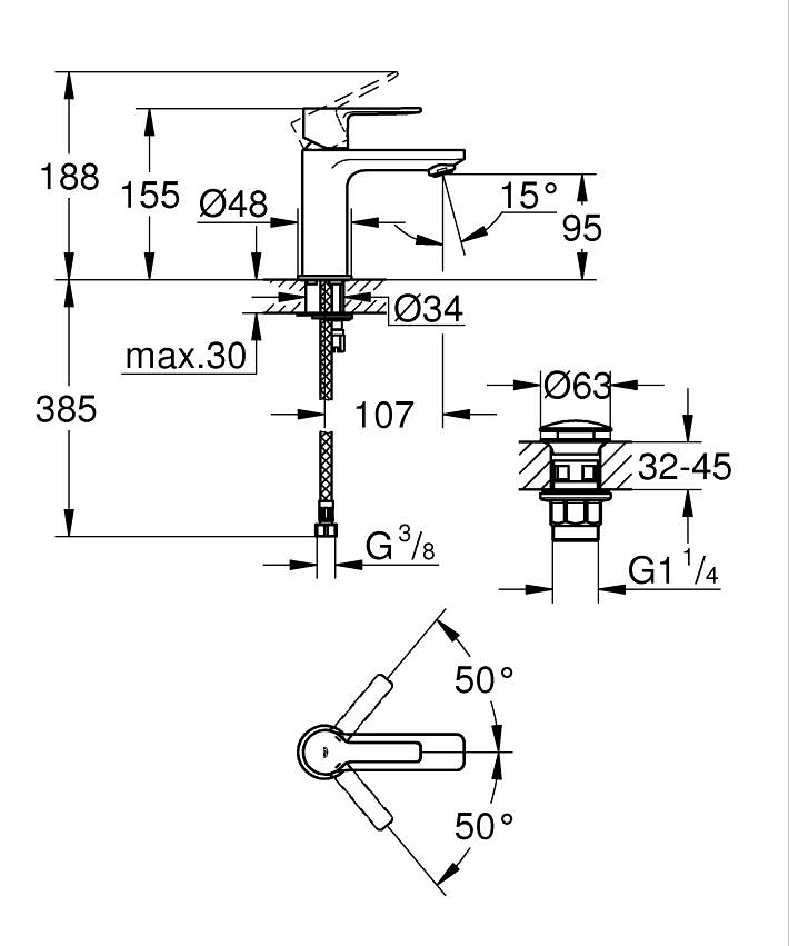 Lineare Einhand-Waschtischbatterie, 1/2