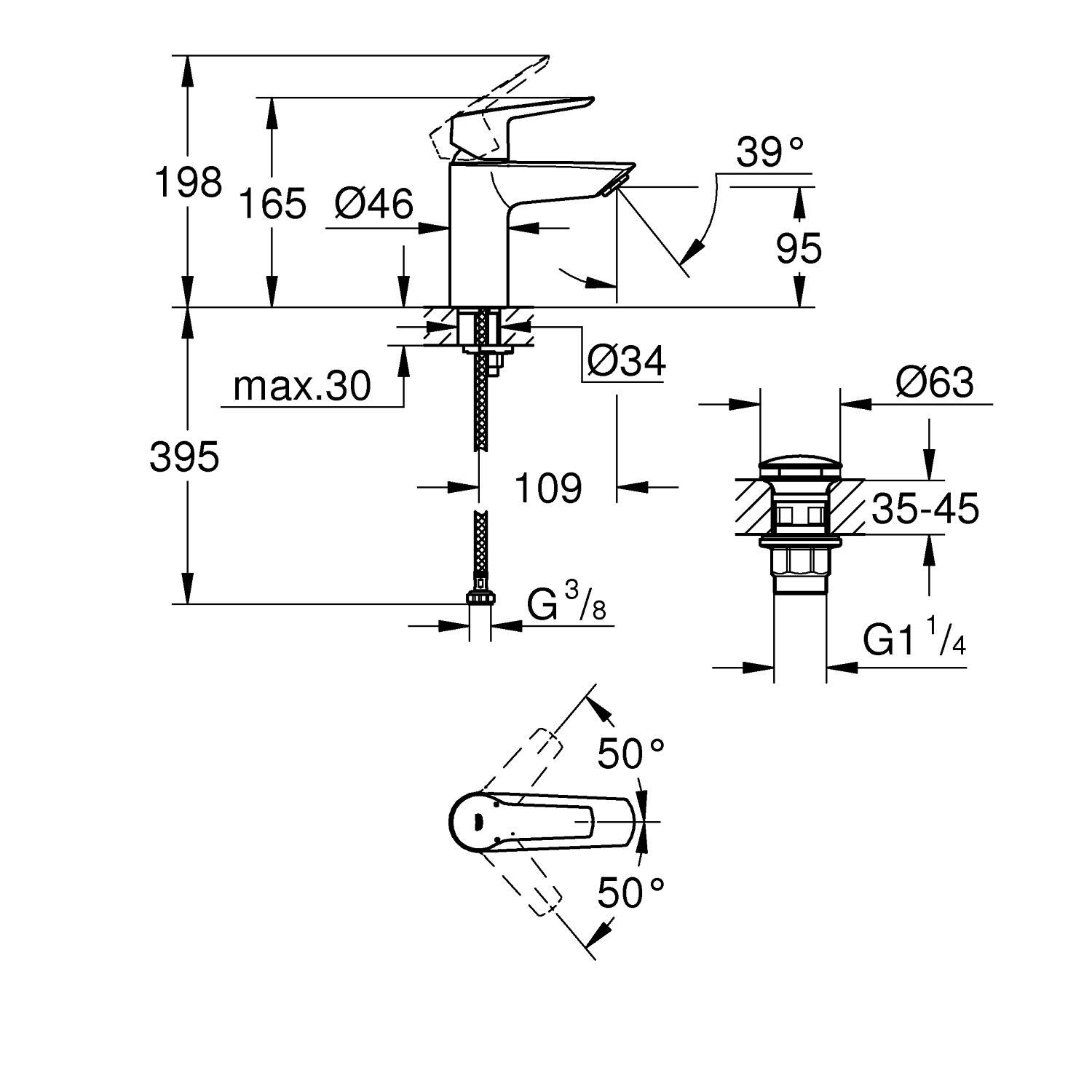 Start - Robinet de lavabo taille S avec bonde de vidage clic-clac - Chromé 5