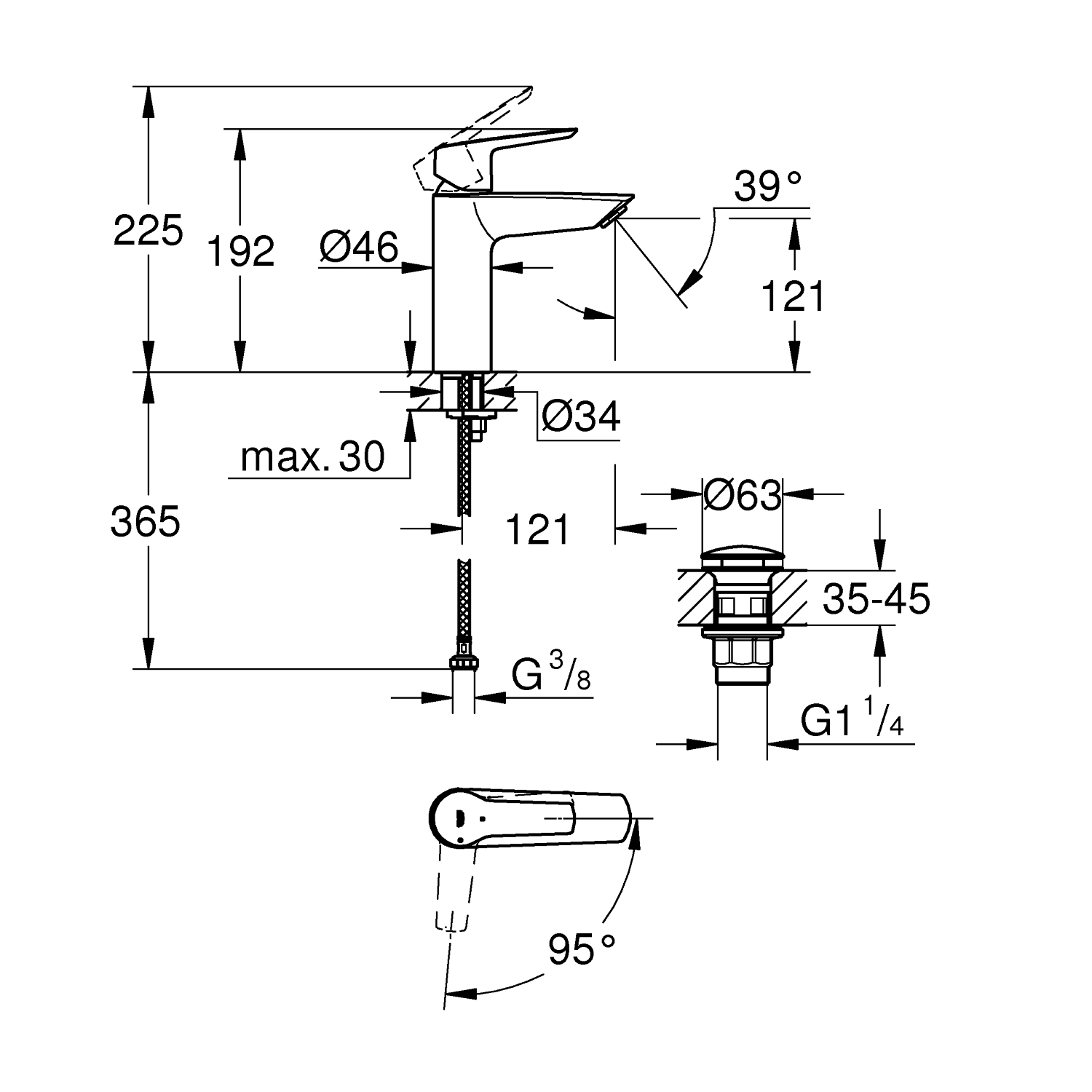 Start - Robinet de lavabo taille M avec bonde de vidage clic-clac - Économie d'énergie - Chromé 4